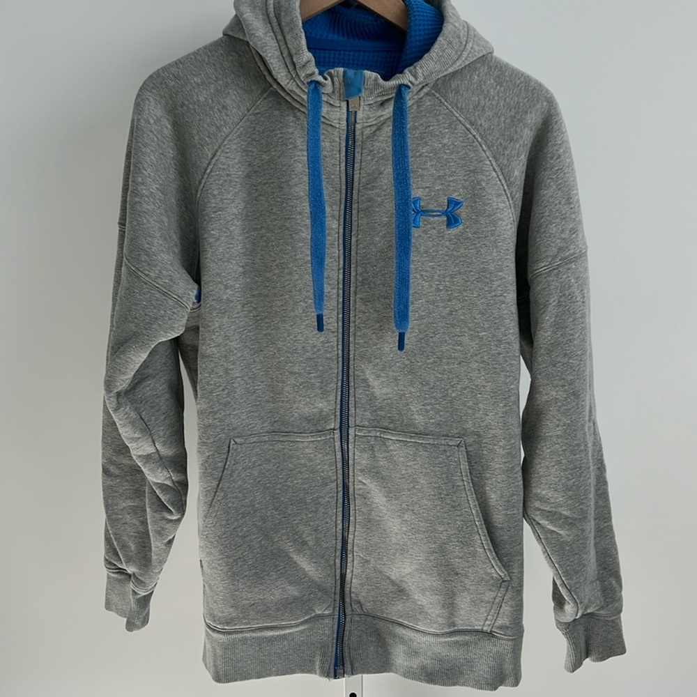 UNDER ARMOUR gray & blue zip up hoodie sweatshirt M